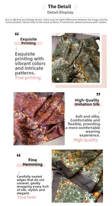 Macro detail of satin silk scarf showing mandala print patterns and rolled hem craftsmanship