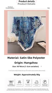 Détail du foulard en satin de soie avec motif floral et caractéristiques 90x90cm