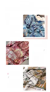 Détails de foulards en satin de soie de qualité avec motifs cachemire et fleurs vintage