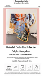 Spécifications du foulard en satin 90x90cm avec imprimés floraux et de montgolfières