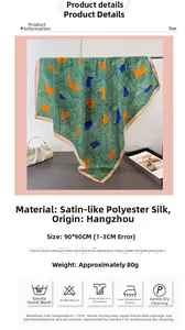 Details und Spezifikationen des grün-orangefarbenen Satin-Seidenschals mit Print