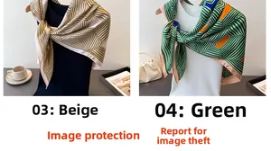 Detaillierter Vergleich von beige und grünen Satin-Seidenschals mit Geometrie-Muster