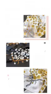 Close-up of floral satin scarf with fine stitching and smooth imitation silk texture