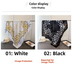 Detail of floral satin silk scarves featuring rose and chain patterns in black and white
