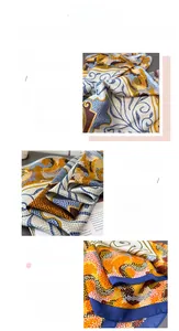 Détails des motifs imprimés complexes et des bords roulés bleus délicats sur foulard soie