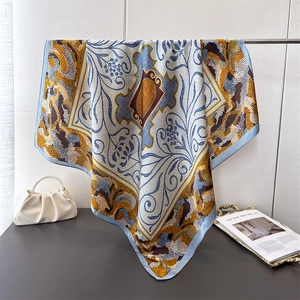 Grand Foulard Carré Satin Artificielle Polyester Châle Imprimé Motif Mosaïque Foulard Tête Accessoire Décoratif Pour Femmes