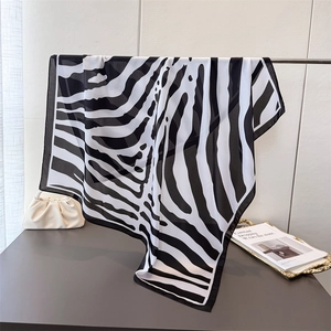 Elegant Zebra Print Square Scarf Simulated Satin Large Satin Shawl Headscarf Hair Band For Women Fashion Accessories