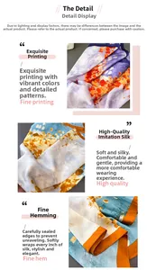 Dettaglio del foulard in seta con stampa artistica a inchiostro e bordi rifiniti con cura