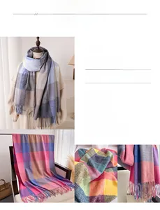 Gros plan d'une écharpe à carreaux multicolores avec de longues franges et texture tissée