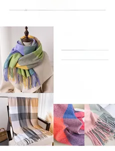 Détail d'écharpes à carreaux colorés avec texture douce en cachemire et bords à franges