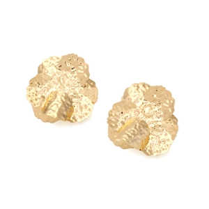 Exaggerated golden flower earrings with hammered texture and 3D petal design