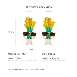 Funny cartoon scallion earrings with sunglasses made of enamel zinc alloy in bright colors