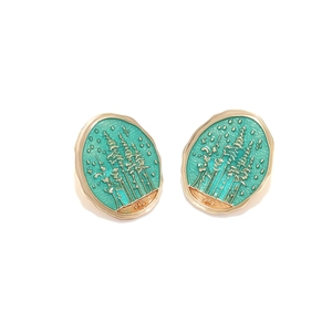 Vintage gold forest star earrings with green enamel inlay and oval geometry style