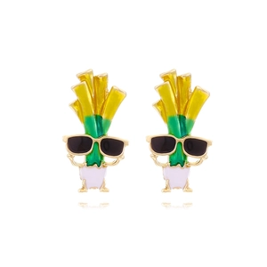 Funny Leek Stud Earrings Alloy Enamel Cartoon Green Onion With Sunglasses Fashion Jewelry Women