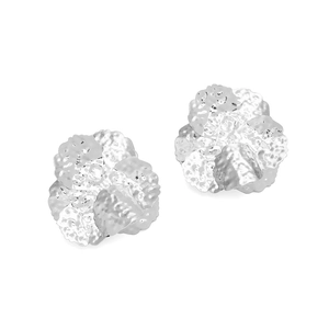 Textured silver flower stud earrings with three-dimensional hammered metal petals