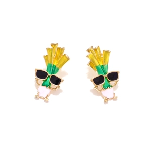Cute green scallion earrings with black sunglasses and colorful enamel finish for girls