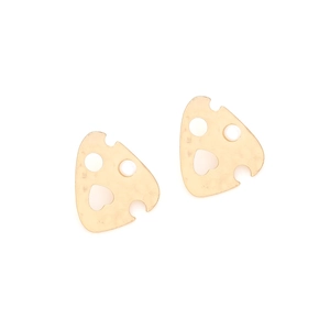 Irregular gold textured triangle earrings with pearl inlay and minimalist heart cutouts