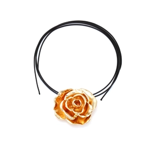 Rose Flower Pendant Necklace Alloy Detailed Floral Design Vintage Elegant Long Wax Rope Chain For Women Jewelry