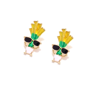 Funny green scallion alloy studs with sunglasses and colorful enamel finish
