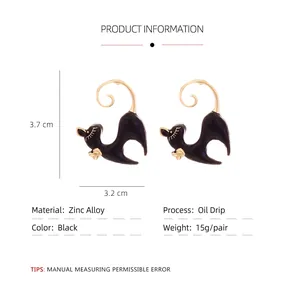Süße schwarze Emaille-Katzenohrringe aus Zinklegierung mit stilvollem Schleifen-Design