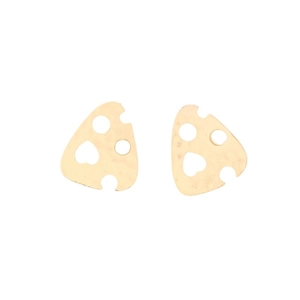 Golden irregular geometric fish head earrings with textured surface and hollow-out design