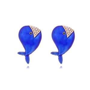 Boucles D'oreilles Baleine Mignonnes Émail Bleu Alliage De Zinc Strass Incrusté Animal Marin Dessin Animé Accessoire Mode Femmes
