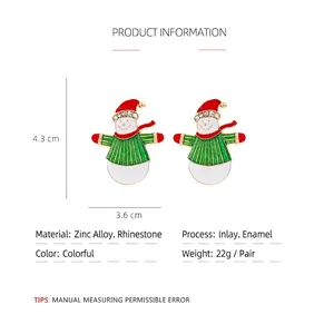 Christmas snowman drop earrings with colorful enamel and sparkling rhinestones for women