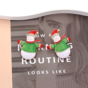 Cute Christmas snowman stud earrings with colorful enamel and sparkling rhinestones