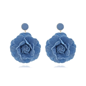 Handgefertigte Jeans Rosenblüten Ohrhänger Retro Stoff Dangle Mit Metall Ohrstecker Modeschmuck Für Damen