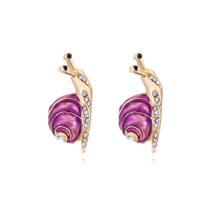 Snail Stud Earrings Zinc Alloy Gold Plated Purple Enamel Rhinestone Inlaid Cartoon Animal Jewelry For Women Fashion Accessory