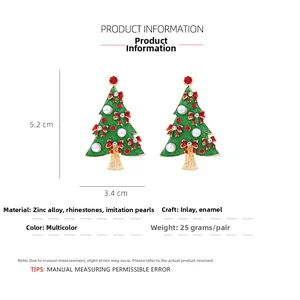 Dimensions des boucles d'oreilles sapin de Noël avec émail vert et strass rouges