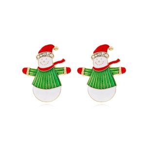 Cute Snowman Earrings Alloy Enamel Rhinestone Christmas Festive Cartoon Jewelry Gift For Women Girls