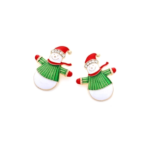 Cute enamel snowman Christmas earrings with red hats and green scarves for women
