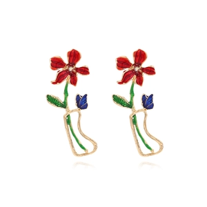 Boucles D'oreilles Puces Fleur Papillon Alliage Émail Strass Rétro Coloré Style Jardin Inspiré De La Nature Pour Femmes