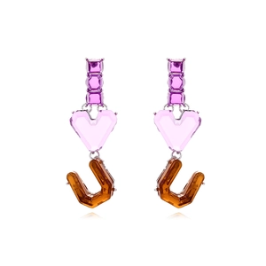 Vintage Purple Heart And Amber U Shape Drop Earrings Zinc Alloy Rhinestone Geometric Fashion For Women
