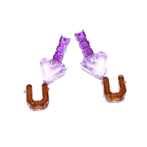 Vintage purple resin heart earrings with U-shaped amber drop and silver crystal studs