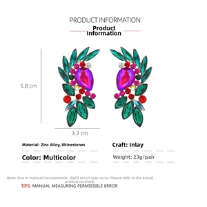 Detailed size view of colorful rhinestone wing earrings with 5.8cm length dimensions
