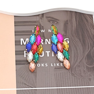 Sparkly geometric long colorful crystal earrings with marquise rhinestones in gold