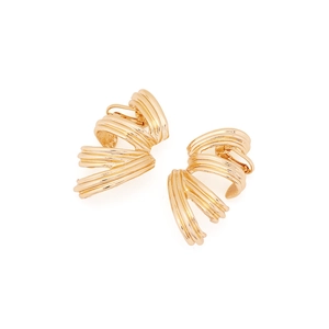 Boucles d'oreilles vintage dorées en forme de C avec un design sculpté multicouche