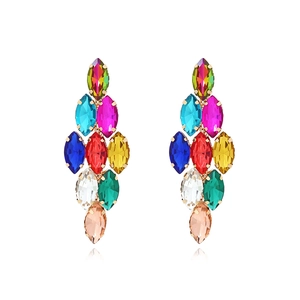 Alloy Marquise Rhinestone Geometric Chandelier Drop Earrings Colorful Exaggerated Jewelry Women Party Wedding