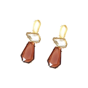 Retro geometric earrings with three-tier yellow and amber resin gems in gold settings