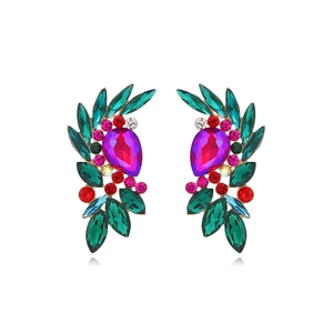 Wing Shape Rhinestone Drop Earrings Zinc Alloy Colorful Crystal Bohemian Fashion Glamorous Statement Jewelry For Women
