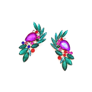 Elegant wing-shaped drop earrings with colorful crystals and purple teardrop stones