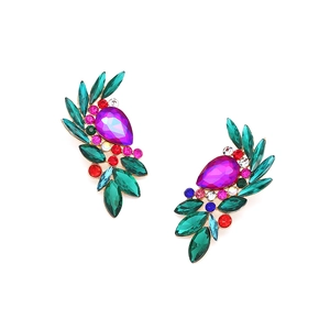 Chic gold wing earrings with colorful rhinestones and sparkling crystal gemstones