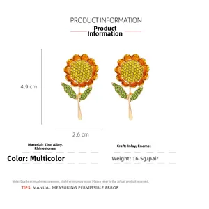 Tableau détaillé des tailles des boucles d'oreilles tournesol avec strass colorés