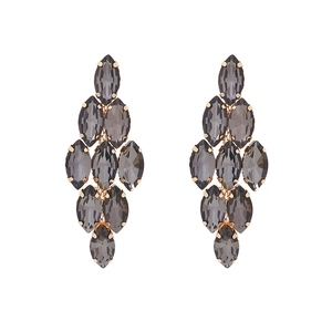 Sparkling geometric diamond-shaped drop earrings with smoky crystals and gold plated finish