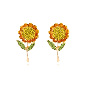 Boucles D'oreilles Tournesol Strass Alliage Émail Floral Élégant Bijoux De Mode Pour Femmes Accessoires Doux