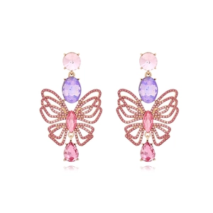 Elegant Butterfly Drop Earrings For Women Hollow Zinc Alloy Colorful Rhinestone Artificial Gemstone Luxury Jewelry