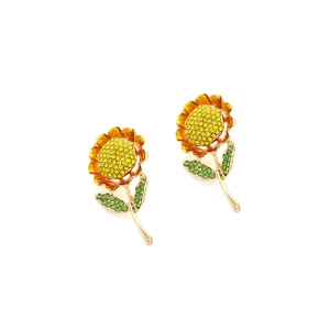Boucles d'oreilles tournesol élégantes avec cristaux jaunes et verts sur alliage doré