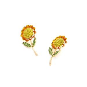 Élégantes boucles d'oreilles tournesol avec cristaux jaunes et verts sur alliage d'or